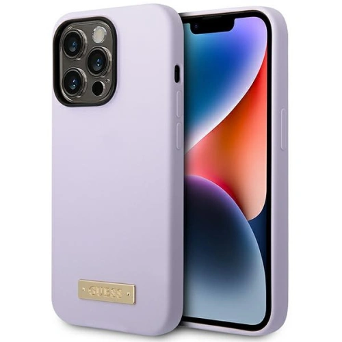 Kup Guess Apple Tasche GUHMP14LSBPLU iPhone 14 Pro lila/violett Hartschalenetui Silikon Logo Platte MagSafe - GUE2640 - {ean13} - Sklep Home Screen