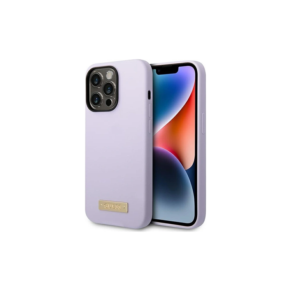 Etui Guess GUHMP14LSBPLU Apple iPhone 14 Pro fioletowy/purple hard case Silicone Logo Plate MagSafe
