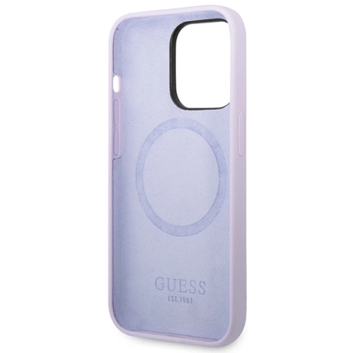 Kup Etui Guess GUHMP14LSBPLU Apple iPhone 14 Pro fioletowy/purple hard case Silicone Logo Plate MagSafe - GUE2640 - {ean13} - Sklep Home Screen