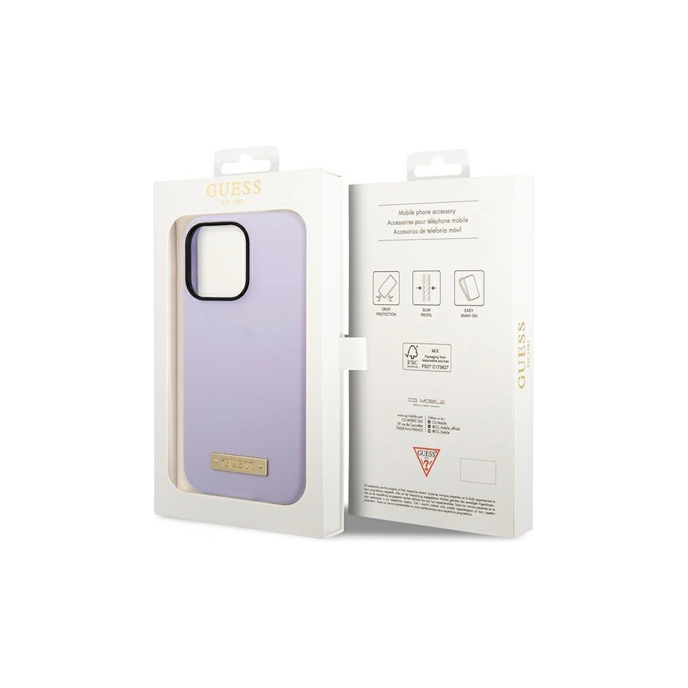 Etui Guess GUHMP14LSBPLU Apple iPhone 14 Pro fioletowy/purple hard case Silicone Logo Plate MagSafe