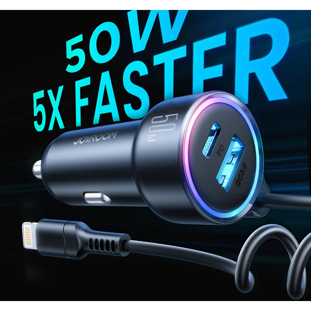 Ładowarka samochodowa Joyroom JR-CL08 3w1 1,6m 50W + kabel Lightning