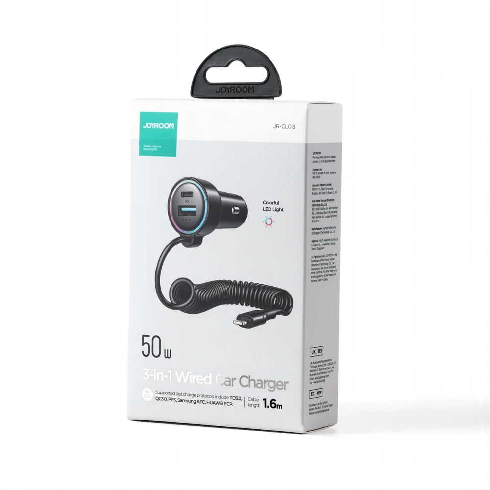 Ładowarka samochodowa Joyroom JR-CL08 3w1 1,6m 50W + kabel Lightning