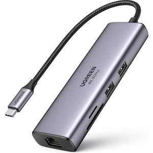 Kup UGREEN CM512 7-in-1 USB-C Hub/2xUSB 3.2 Gen 1/HDMI 4K 60Hz/ SD und TF Kartenleser/USB-C PD 100W/RJ45 1000Mbps (1Gbps) grau - UGR1648 - {ean13} - Sklep Home Screen