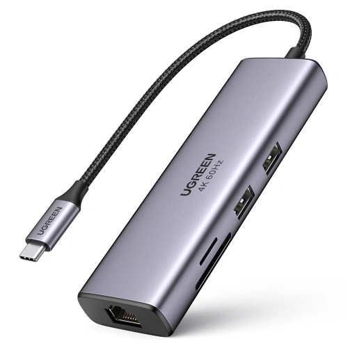 Kup UGREEN CM512 7-in-1 USB-C Hub/2xUSB 3.2 Gen 1/HDMI 4K 60Hz/ SD und TF Kartenleser/USB-C PD 100W/RJ45 1000Mbps (1Gbps) grau - UGR1648 - {ean13} - Sklep Home Screen
