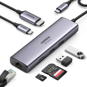 Kup UGREEN CM512 7-in-1 USB-C Hub/2xUSB 3.2 Gen 1/HDMI 4K 60Hz/ SD und TF Kartenleser/USB-C PD 100W/RJ45 1000Mbps (1Gbps) grau - UGR1648 - {ean13} - Sklep Home Screen
