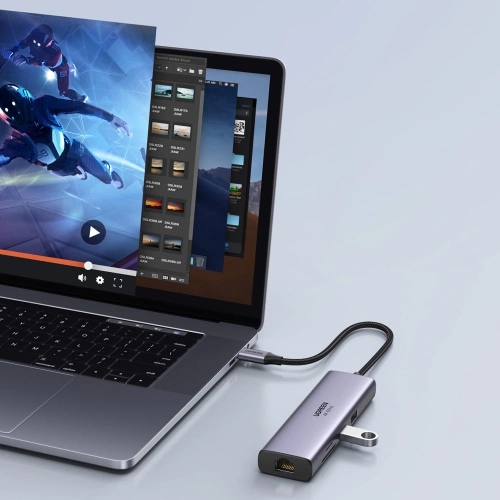 Kup UGREEN CM512 7-in-1 hub USB-C/2xUSB 3.2 Gen 1/HDMI 4K 60Hz/ cititor de carduri SD și TF/USB-C PD 100W/RJ45 1000Mbps (1Gbps) gri - UGR1648 - {ean13} - Sklep Home Screen