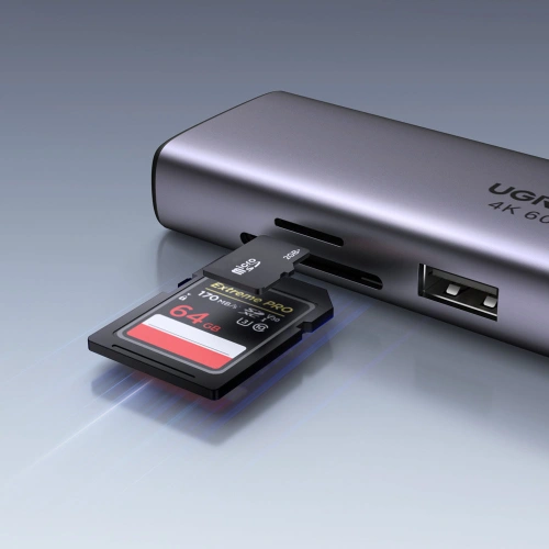 Kup UGREEN CM512 7-in-1 USB-C Hub/2xUSB 3.2 Gen 1/HDMI 4K 60Hz/ SD und TF Kartenleser/USB-C PD 100W/RJ45 1000Mbps (1Gbps) grau - UGR1648 - {ean13} - Sklep Home Screen