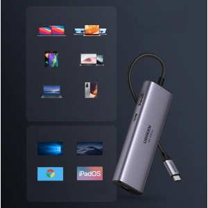 Kup UGREEN CM512 7-in-1 USB-C Hub/2xUSB 3.2 Gen 1/HDMI 4K 60Hz/ SD und TF Kartenleser/USB-C PD 100W/RJ45 1000Mbps (1Gbps) grau - UGR1648 - {ean13} - Sklep Home Screen