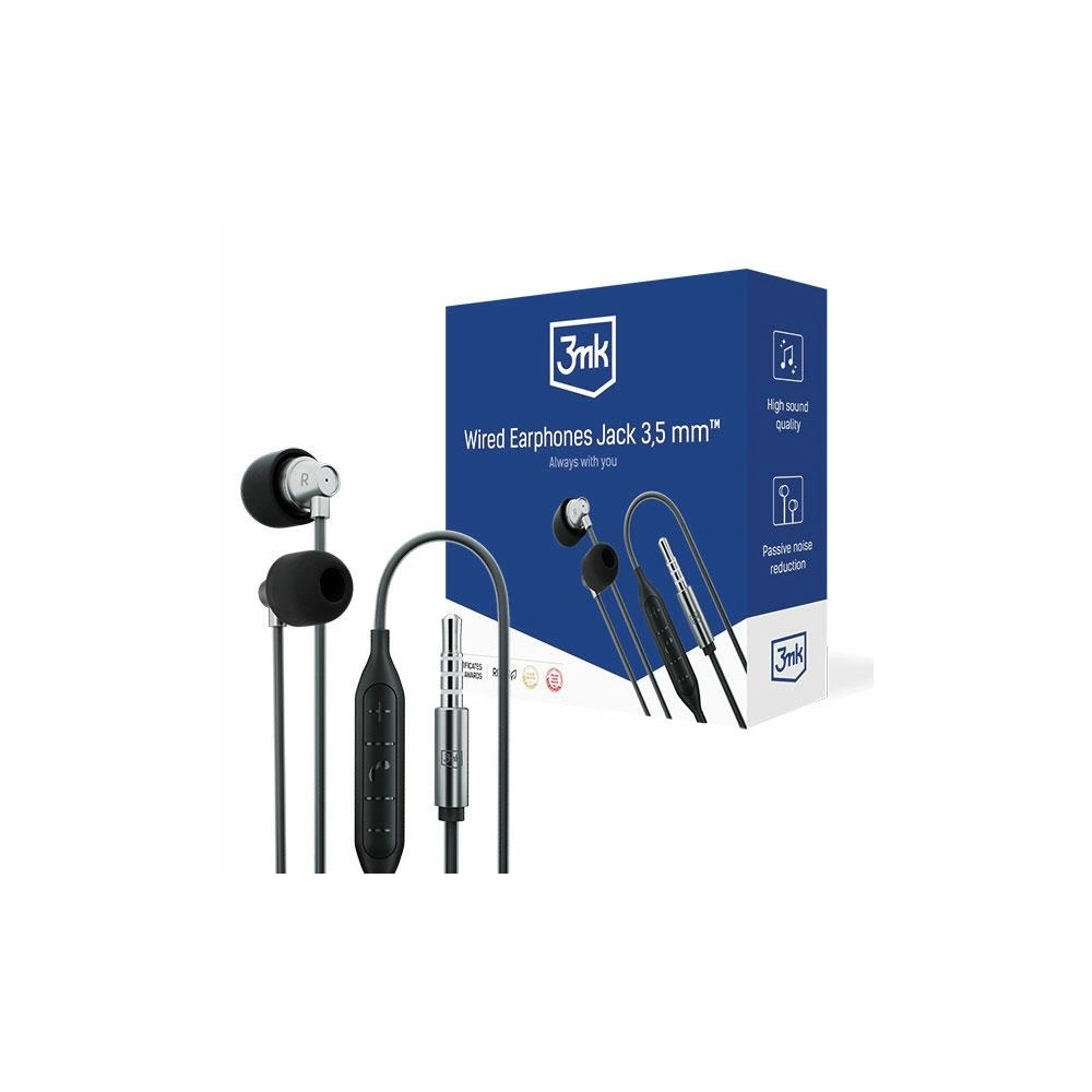Słuchawki 3MK Wired Earphones mini jack 3,5mm czarny/black