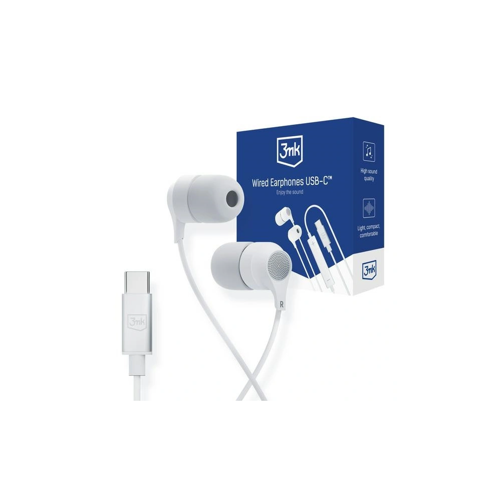 Słuchawki 3MK Wired Earphones USB-C biały/white