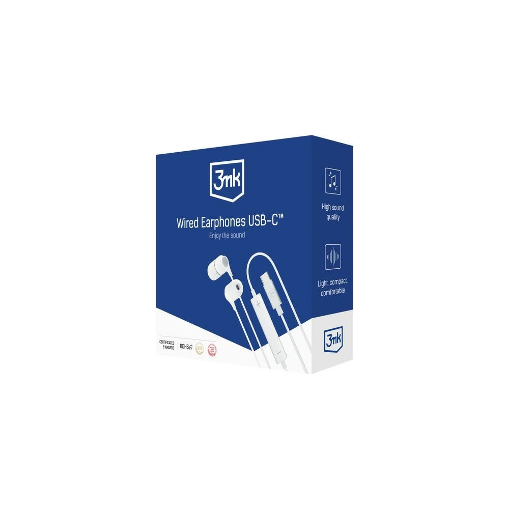 Słuchawki 3MK Wired Earphones USB-C biały/white