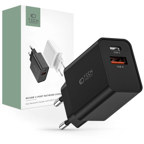 Buy Tech-Protect NC30W 2-port Network Charger PD 30W QC 3.0 Black - THP2087 - {ean13} - Home Screen Store Europe