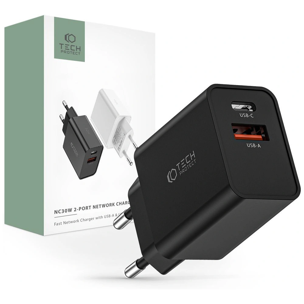 Ładowarka sieciowa Tech-Protect NC30W 2-port Network Charger PD 30W QC 3.0 Black