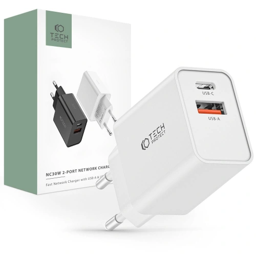 Kup Síťová nabíječka Tech-Protect NC30W 2-portová síťová nabíječka PD 30W QC 3.0 bílá - THP2088 - {ean13} - Sklep Home Screen