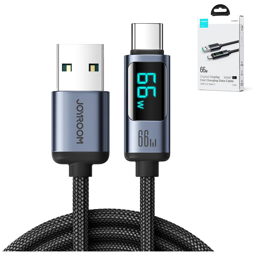 Kabel Joyroom S-AC066A16 USB-C/USB-A 66W 1.2m LED display czarny