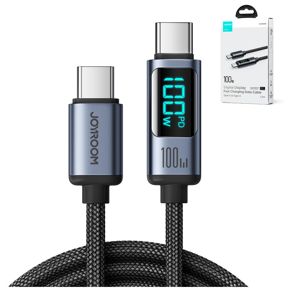 Kabel Joyroom S-CC100A16 USB-C/USB-C 100W 1.2m LED display czarny