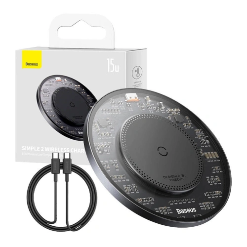 Buy Baseus Simple 2 Wireless Charger 15W + USB-C/USB-C Cable (black) - BSU4391 - {ean13} - Home Screen Store Europe
