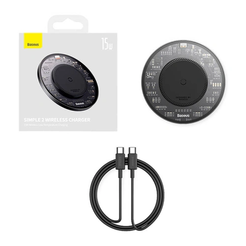Kup Bezdrátová nabíječka Baseus Simple 2 15W + kabel USB-C/USB-C (černá) - BSU4391 - {ean13} - Sklep Home Screen