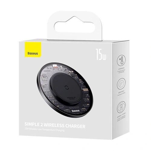 Kup Bezdrátová nabíječka Baseus Simple 2 15W + kabel USB-C/USB-C (černá) - BSU4391 - {ean13} - Sklep Home Screen