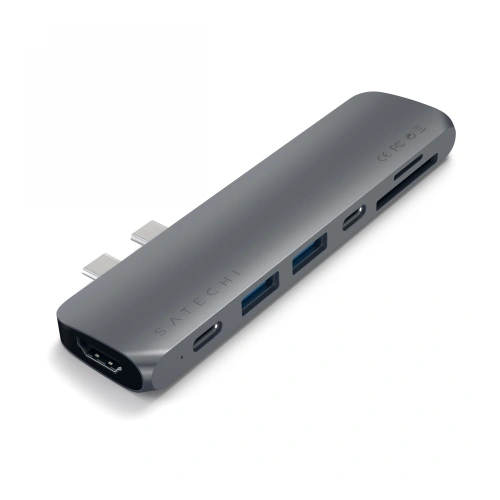 Kup Satechi HUB-Adapter Pro Hub Adapter mit dualem USB-C an MacBook (2x USB-C, 2x USB-A, 4K HDMI, micro/SD-Kartenleser) (spacegrau) - STH65 - {ean13} - Sklep Home Screen