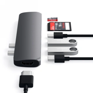 Buy Satechi Pro Hub Adapter Dual USB-C to MacBook (2x USB-C, 2x USB-A, 4K HDMI, micro/SD card reader) (space gray) - STH65 - {ean13} - Home Screen Store Europe