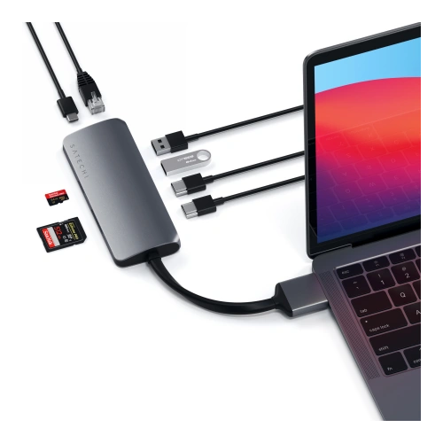 Kup Satechi Adapter HUB USB-C Dual Multimedia Adapter für MacBook mit USB-C PD 60W, 2x USB-A, 2x HDMI 4K - STH69 - {ean13} - Sklep Home Screen