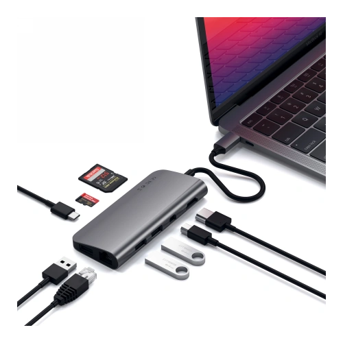 Kup Satechi HUB Adapter USB-C Multimedia Adapter USB-C PD, 3x USB-A, HDMI 4K, micro/SD Kartenleser - STH70 - {ean13} - Sklep Home Screen