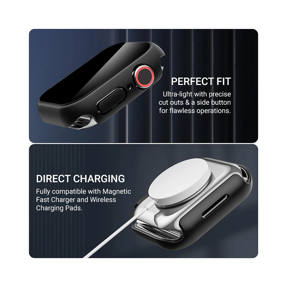 Etui + szkło Crong Hybrid Watch Case Apple Watch 4/5/6/7/8/9/SE 44/45mm (Carbon)