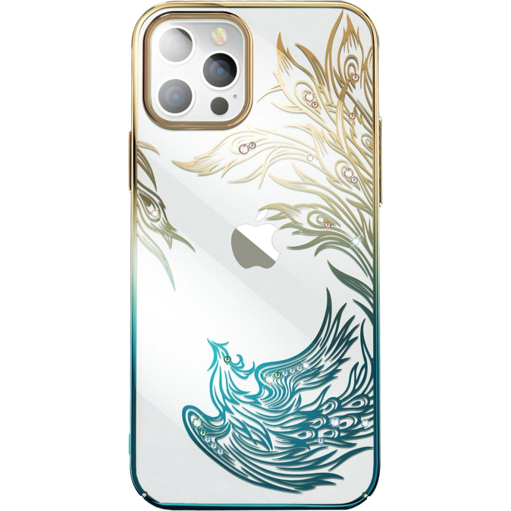 Etui Kingxbar Phoenix Swarovski Apple iPhone 14 Plus / 15 Plus złoto-niebieskie