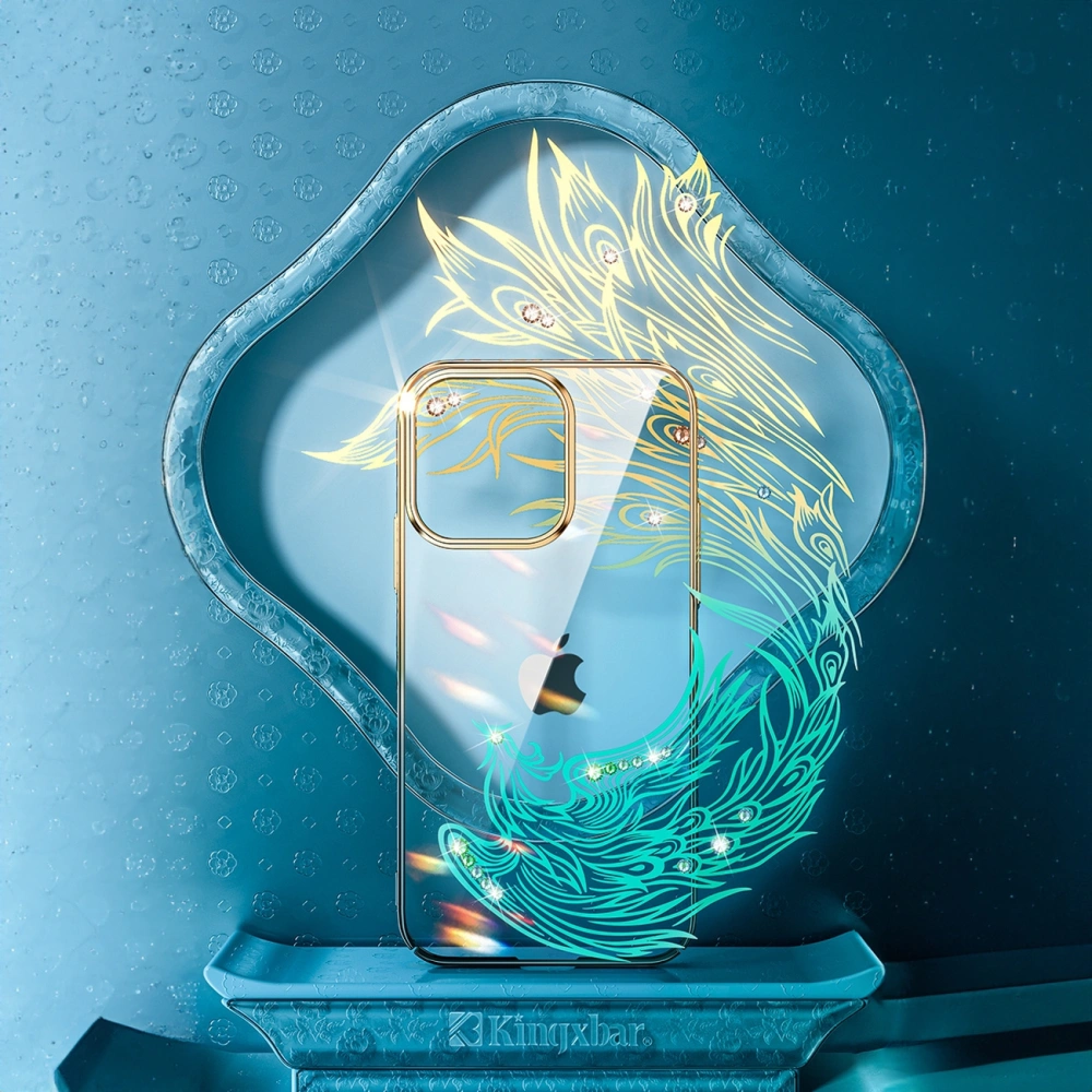 Etui Kingxbar Phoenix Swarovski Apple iPhone 14 złoto-niebieskie