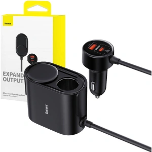 Baseus High Efficiency Pro 1-for-2 Car Cigarette Lighter 30W (black)