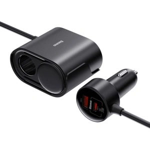 Baseus High Efficiency Pro 1-for-2 Car Cigarette Lighter 30W (black)