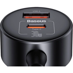 Baseus High Efficiency Pro 1-for-2 Car Cigarette Lighter 30W (black)