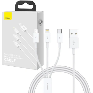 Kabel Baseus Superior Data USB-A/microUSB - Lightning - USB-C 3.5A 1m (Bílý)