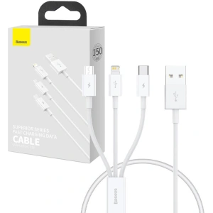 Kabel Baseus Superior Data USB-A/microUSB - Lightning - USB-C 3.5A 0.5m (Bílá)