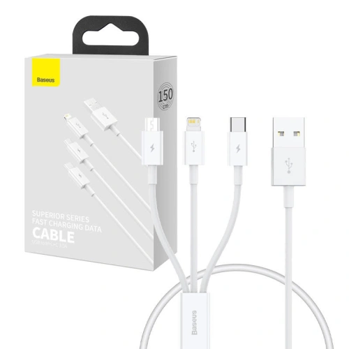 Kup Kábel Baseus Superior Data USB-A/microUSB - Lightning - USB-C 3.5A 0.5m (Fehér) - BSU4443 - {ean13} - Sklep Home Screen