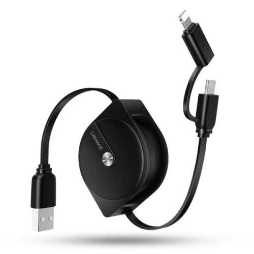 Kup USAMS U1 US-SJ192 2in1 USB-A/Lightning/microUSB einziehbares Kabel 1m schwarz/schwarz - USA983 - {ean13} - Sklep Home Screen