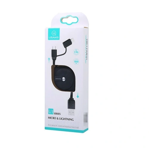 Kup USAMS U1 US-SJ192 2in1 USB-A/Lightning/microUSB einziehbares Kabel 1m schwarz/schwarz - USA983 - {ean13} - Sklep Home Screen