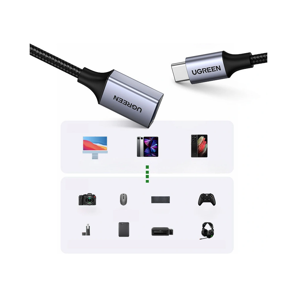 Kabel OTG UGREEN US378 USB C (męski)/USB-A (żeński) 3.0 0.15m czarny