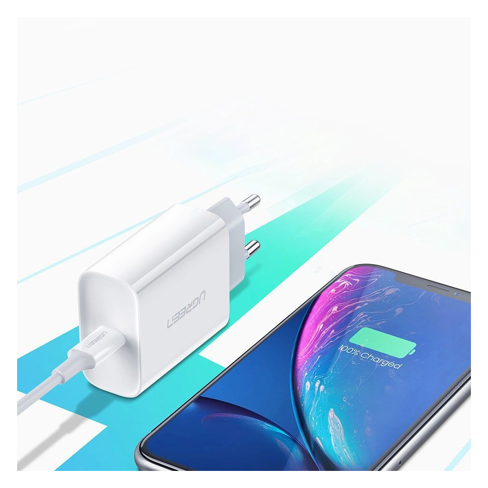 Ładowarka sieciowa UGREEN 60450 USB-C Power Delivery 3.0 Quick Charge 4.0+ 20W 3A biały