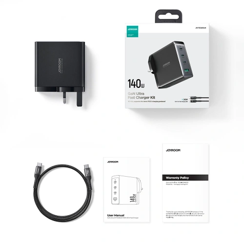 Kup Joyroom Încărcător de rețea GaN JR-TCG05EU 3x USB-C/USB-A 140W negru + cablu USB-C/USB-C 240W 1.2m - JYR775 - {ean13} - Sklep Home Screen