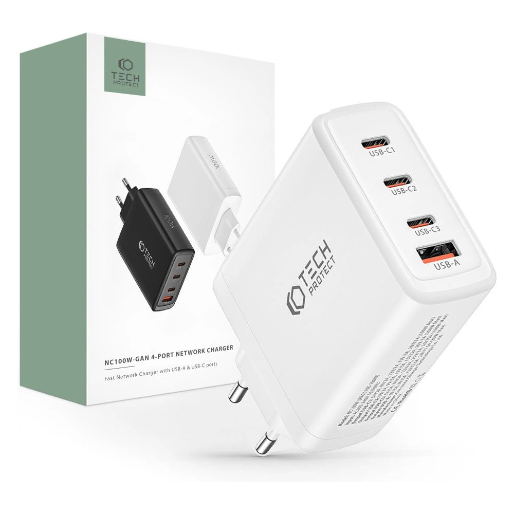 Ładowarka sieciowa Tech-Protect NC100W-GaN 4-port Network Charger PD 100W QC 3.0 White