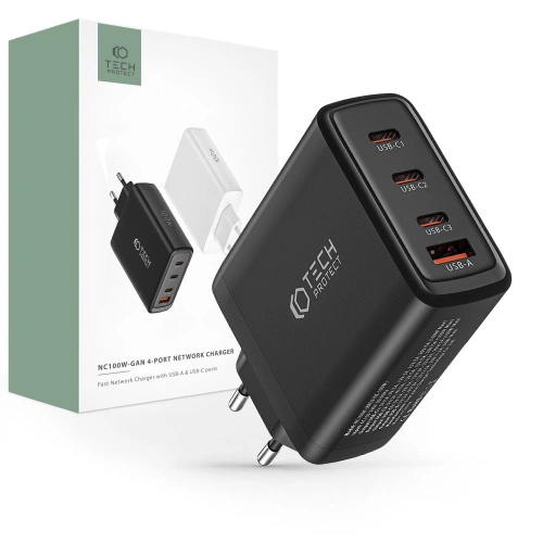 Kup Tech-Protect Încărcător de rețea NC100W-GaN Încărcător de rețea cu 4 porturi PD 100W QC 3.0 Negru - THP2168 - {ean13} - Sklep Home Screen
