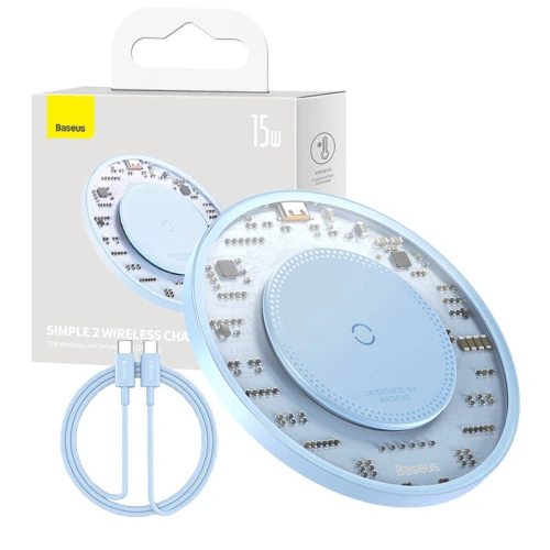 Buy Baseus Simple 2 Wireless Charger 15W + USB-C/USB-C cable (blue) - BSU4520 - {ean13} - Home Screen Store Europe
