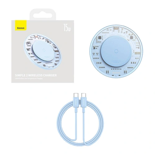 Kup Baseus Kabelloses Ladegerät Simple 2 15W + USB-C/USB-C-Kabel (blau) - BSU4520 - {ean13} - Sklep Home Screen