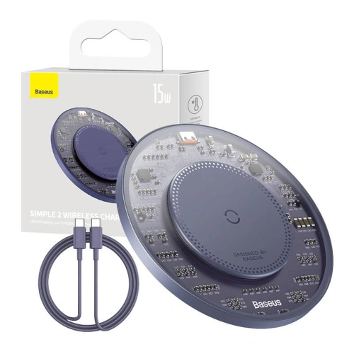 Kup Baseus Încărcător wireless Simple 2 15W + cablu USB-C/USB-C (violet) - BSU4521 - {ean13} - Sklep Home Screen