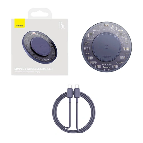 Kup Vezeték nélküli töltő Baseus Simple 2 15W + USB-C/USB-C kábel (lila) - BSU4521 - {ean13} - Sklep Home Screen