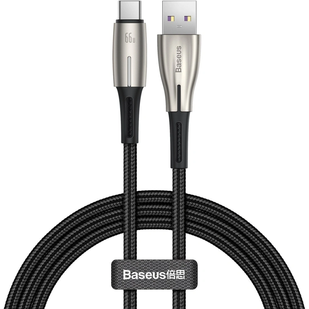 Kabel Baseus Water Drop-shaped USB-A/USB-C LED 66W 6A 1m (czarny)