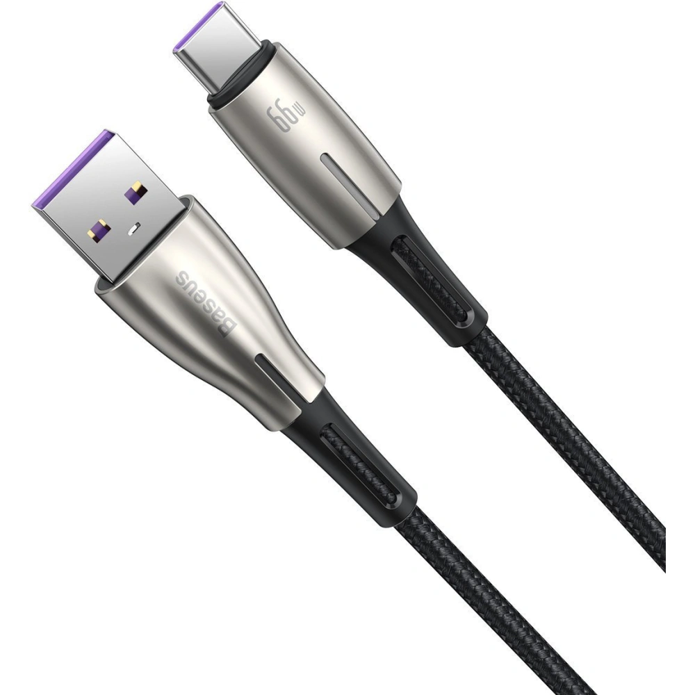 Kabel Baseus Water Drop-shaped USB-A/USB-C LED 66W 6A 1m (czarny)