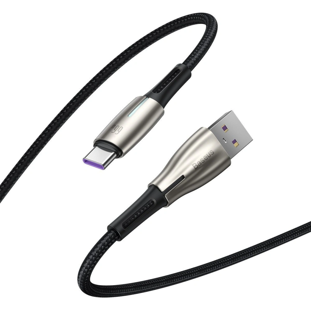 Kabel Baseus Water Drop-shaped USB-A/USB-C LED 66W 6A 1m (czarny)